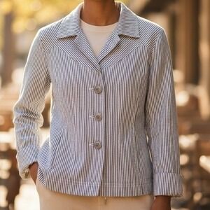 Live a Little Womens Striped Button Up Jacket Black White RS250309 Small
